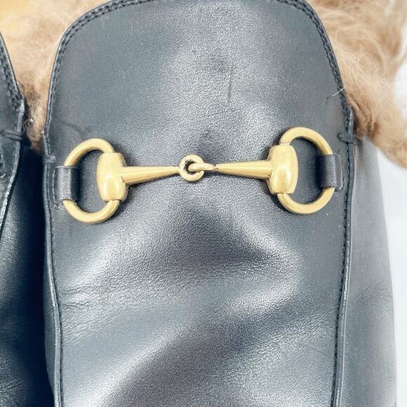 Gucci Black Leather Princetown Fur Wool Lined Horsebit Mule Slipper EU 39.5 - Picture 9 of 12